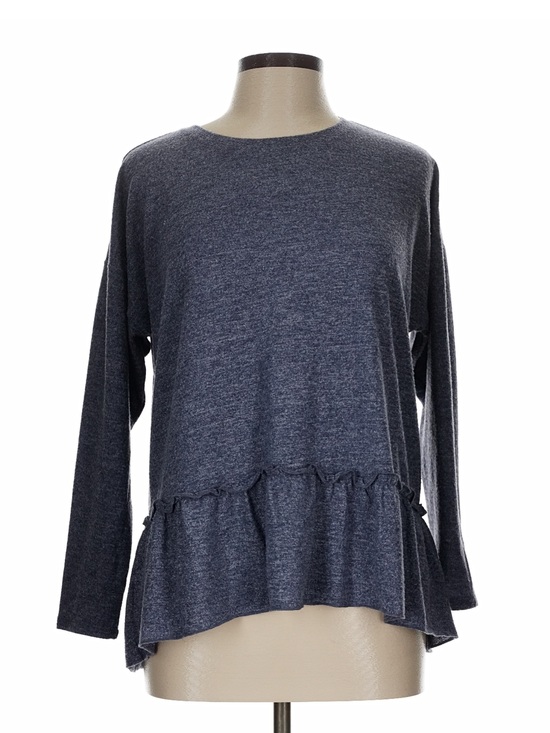 Michael Kors Tops - MICHAEL Michael Kors Heathered Navy Ruffle-Hem Long Sleeve Top